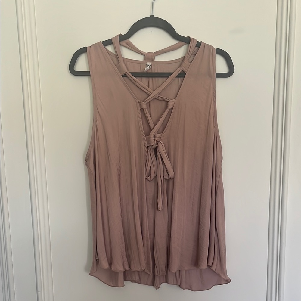 Free People Mauve Sleeveless Tie Front Tank Top